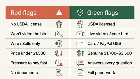 How to compare African Grey breeders red flags versus green flags