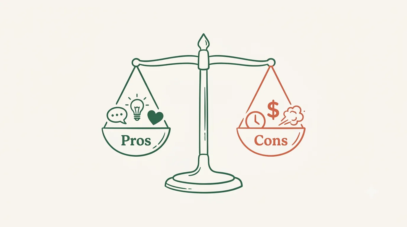 An African Grey owner trade-offs balance scale weighing intelligence and talking against time, cost and dander