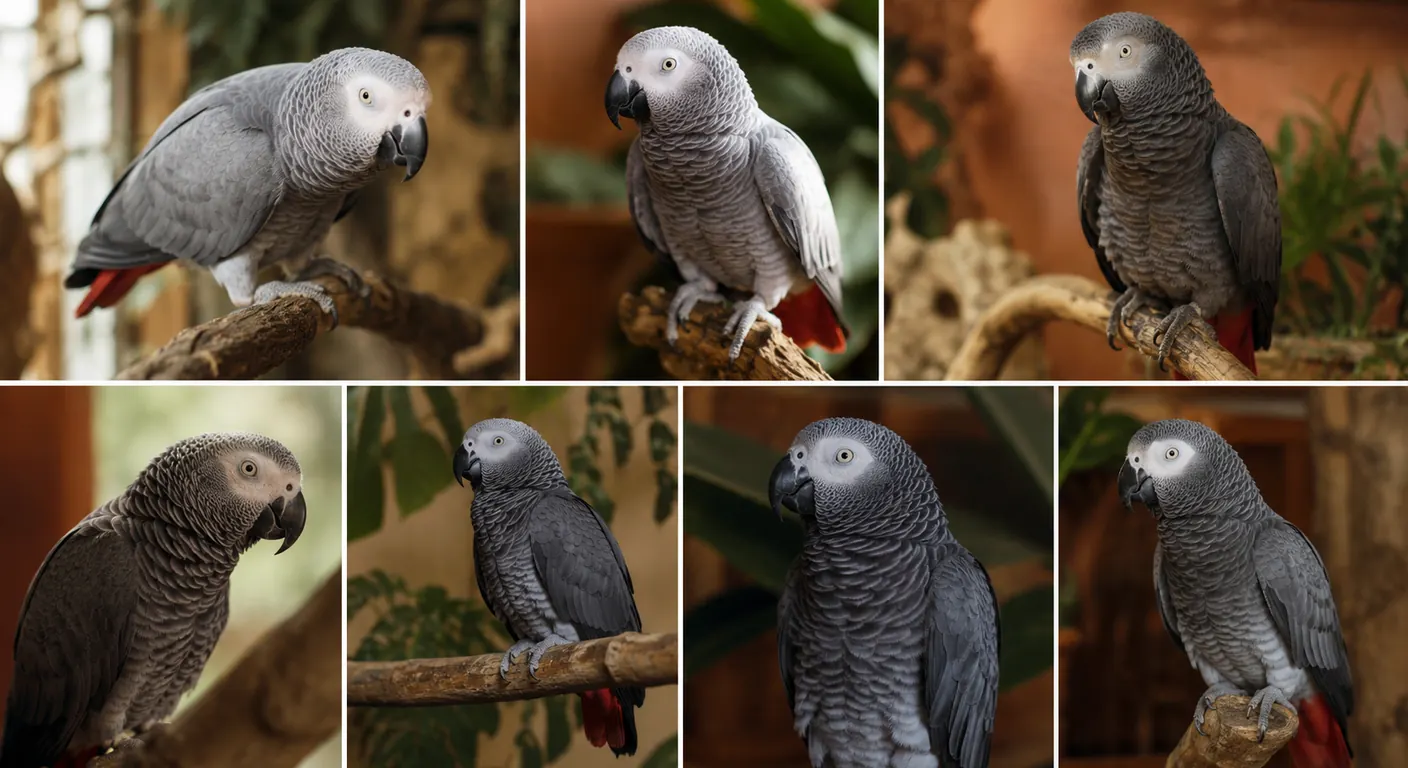 Seven documented Congo and Timneh Greys from our aviary, the birds behind each price band we publish