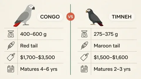 Congo vs Timneh African Grey side-by-side comparison