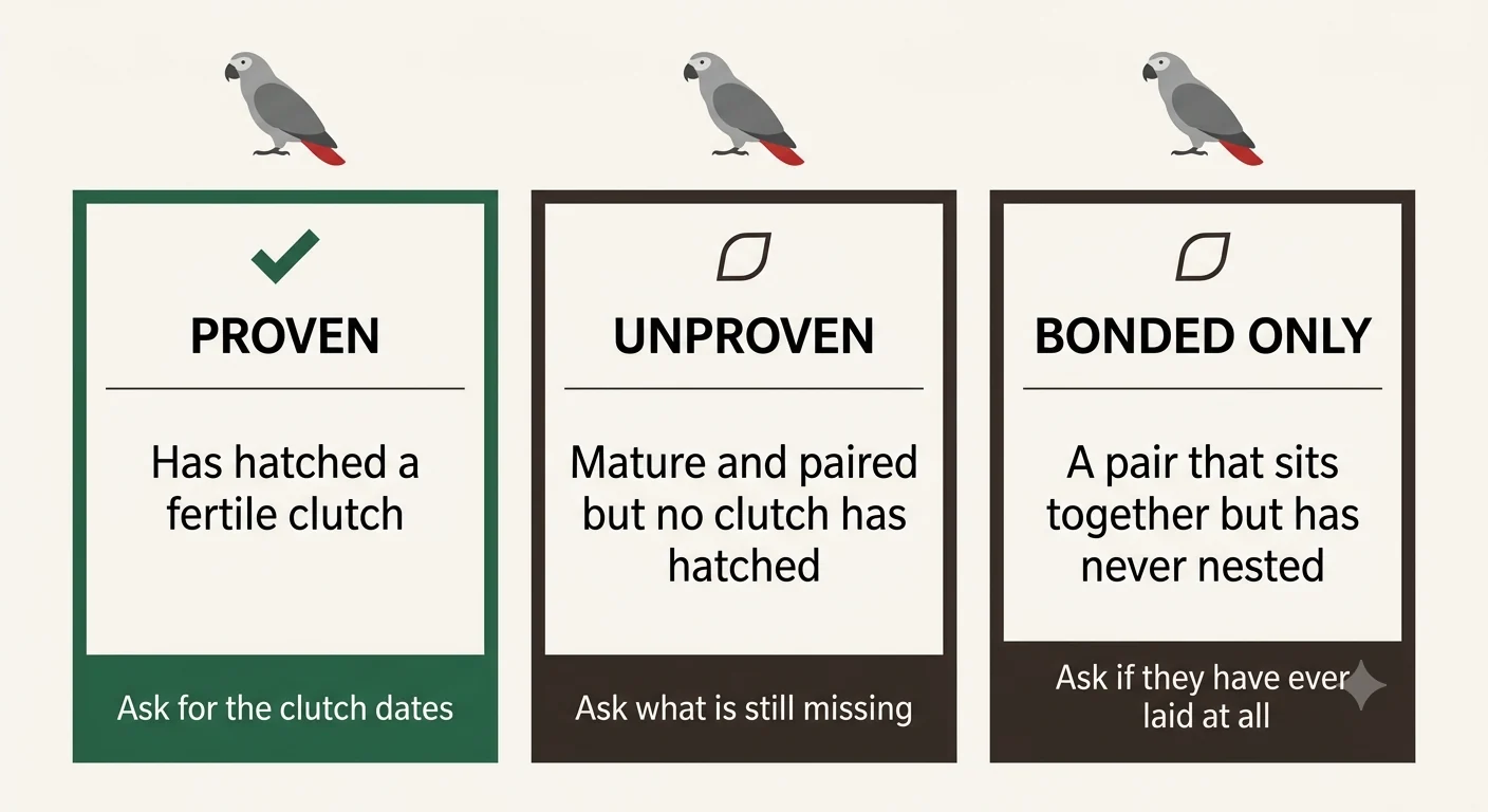 Chart showing what proven means on a parrot pair, compared against unproven and bonded only