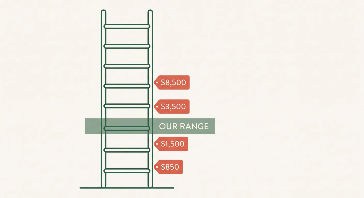 Price ladder showing African Grey listings from $850 to $8,500 with the C.A.Gs band marked