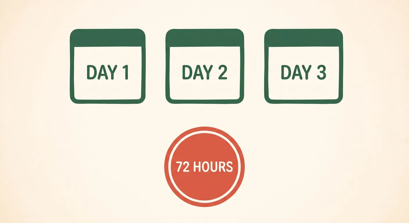 The written guarantee window counted plainly across three arrival days
