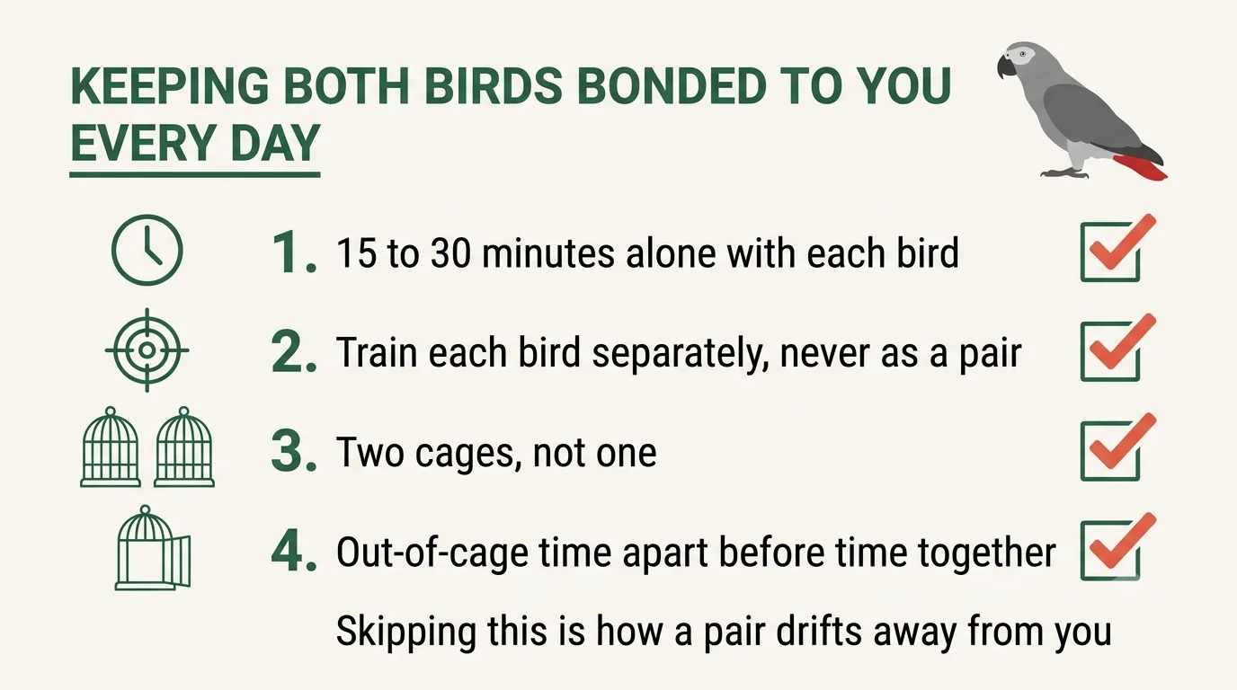 The four daily habits that keep both birds in a two-grey household focused on people