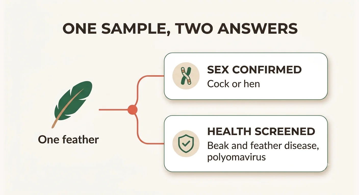 One feather sample answers both the sex question and screens for beak and feather disease and avian polyomavirus