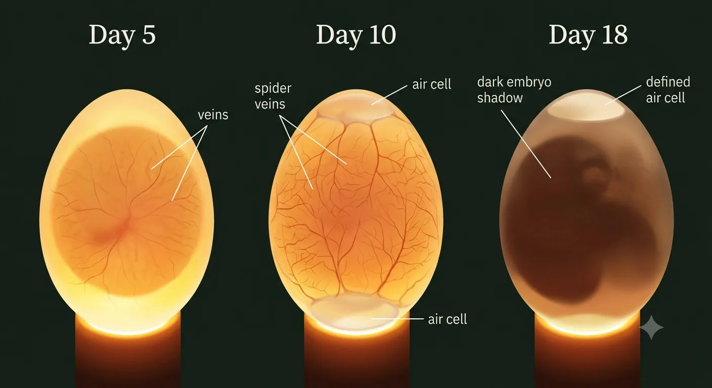 Candling an African Grey egg reveals veins and the developing embryo