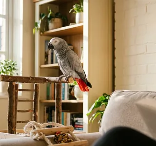 Grey on a play stand at home, the setting the yearly running cost pays for
